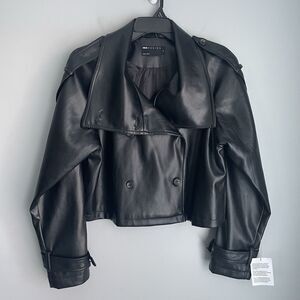 NEW Faux Leather Jacket Asos Women's Size M Cropped Double-Breasted Moto Chic